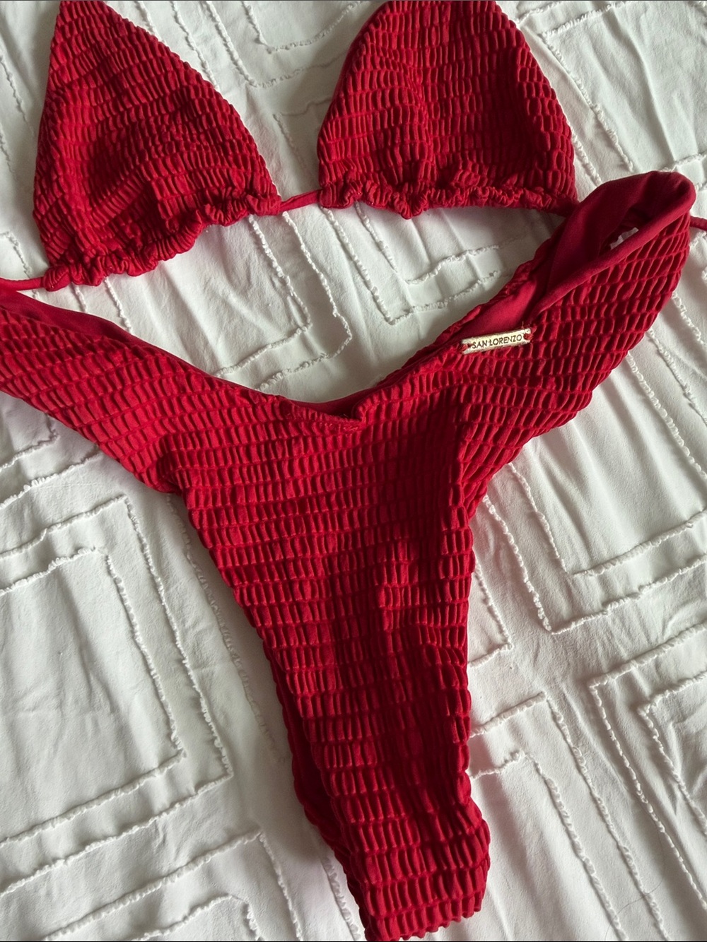 Red Textured Ribbed Bikini Set - Two Piece Swim San Lorenzo Size Small